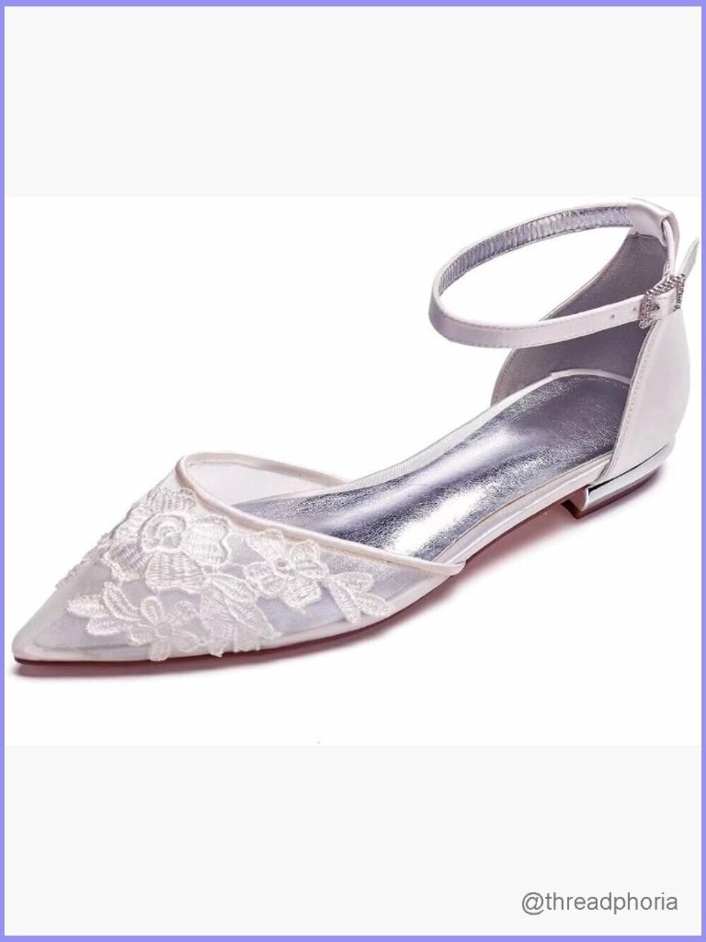 Bridal Wedding Flats Pointed Toe Tie Up Appliques Shoes for Women